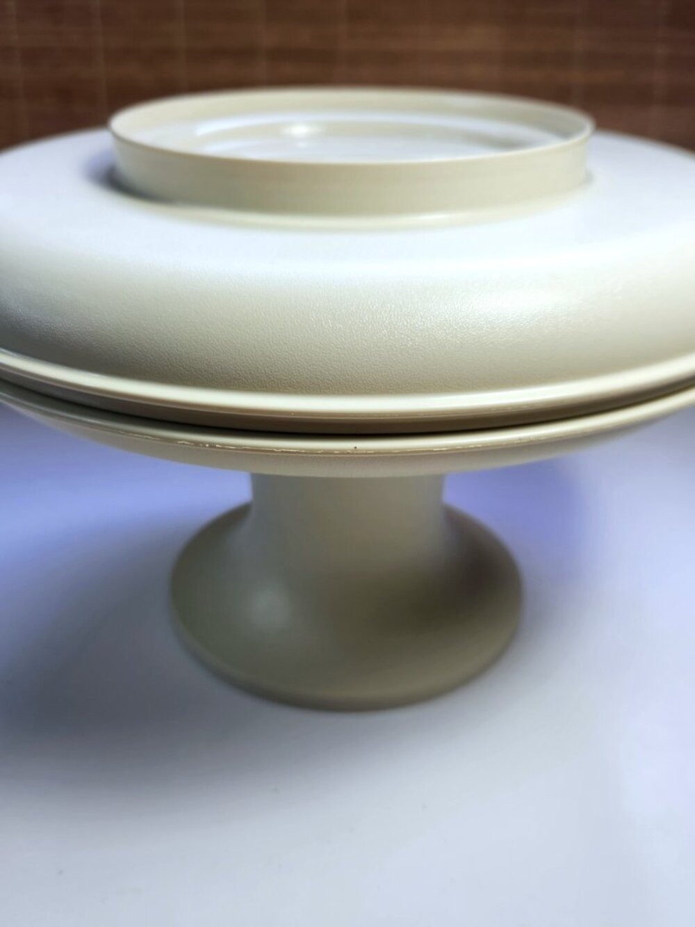 Vintage Tupperware Serve-It-All 3pc Set Almond Cake Stand & Pie Dish